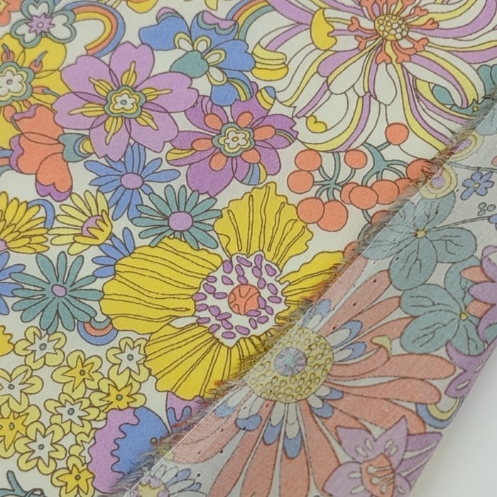リバティ・ファブリックス タナローン Rainbow Garden レインボウ・ガーデン イエロー/パープル 約108×50cm