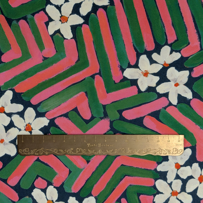 リバティ・ファブリックス タナローン FLOWER PORTRAIT フラワー・ポートレート ピンク&グリーン 約108×50cm
