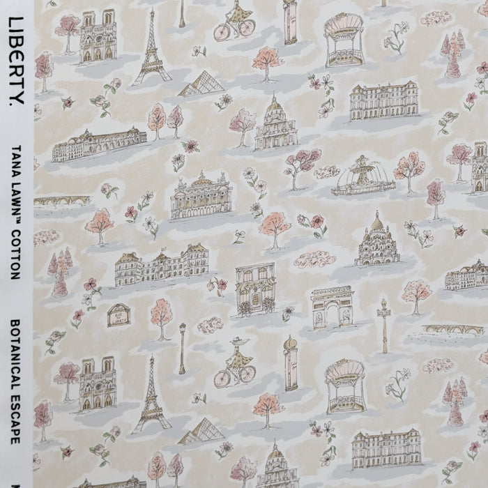 リバティ・ファブリックス タナローン Paris Postcard パリス・ポストカード ベージュ 約108×50cm