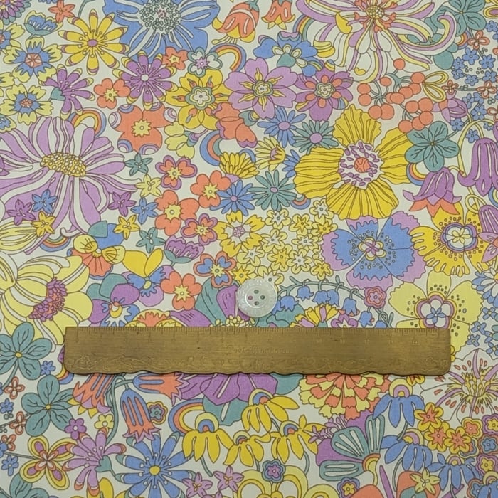 リバティ・ファブリックス　タナローン　Rainbow Garden　レインボウ・ガーデン　イエロー/パープル　約108×50cm