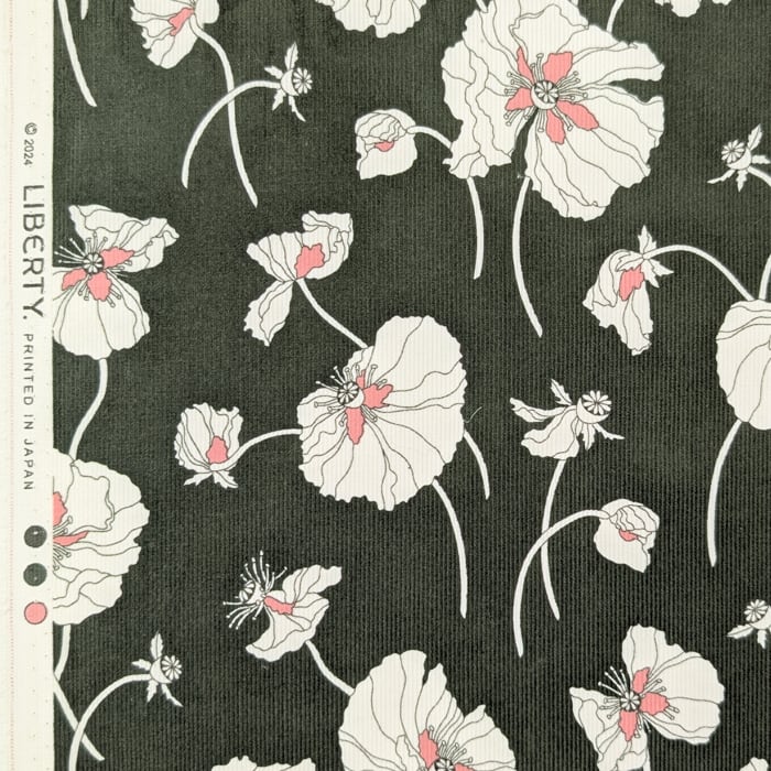 リバティ・ファブリックス　細コール（コーデュロイ）　Fragile Blooms　フラジャイル・ブルームス　モスグリーン　約108×50cm