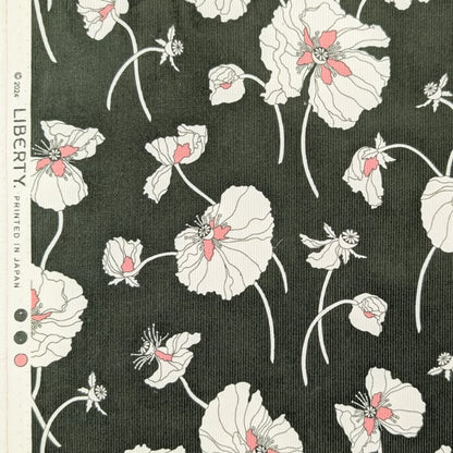 リバティ・ファブリックス　細コール（コーデュロイ）　Fragile Blooms　フラジャイル・ブルームス　モスグリーン　約108×50cm