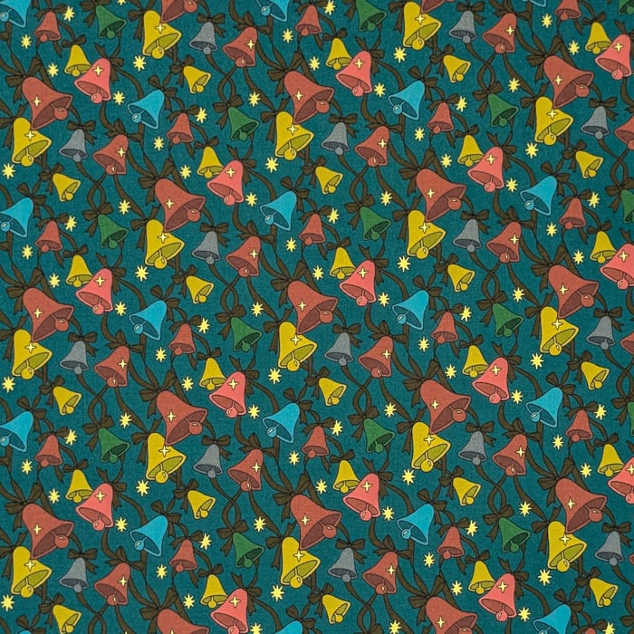 リバティ・ファブリックス　タナローン　Sparkling Bells　スパークリング・ベルズ　グリーン地　約108×50cm
