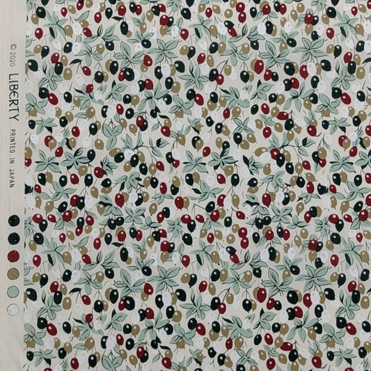 リバティ・ファブリックス　タナローン　Berry Bouquet　ベリー・ブーケ　オリーブカラー　約108×50cm