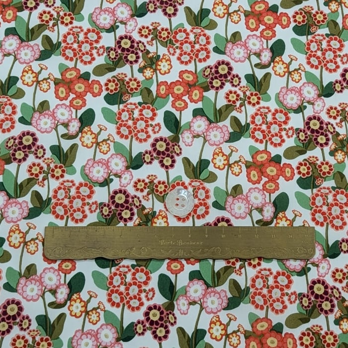リバティ・ファブリックス　タナローン　Primula Park　プリムラ・パーク　オレンジ/ピンク　約108×50cm