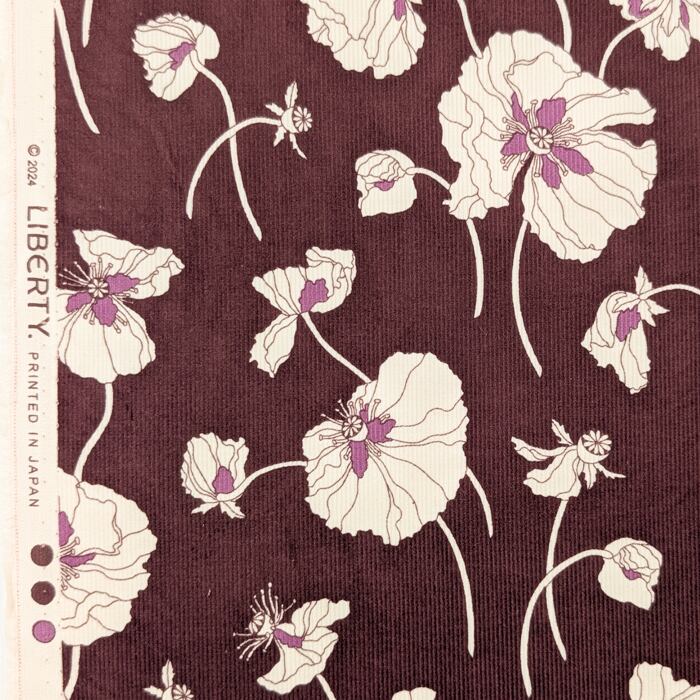 リバティ・ファブリックス　細コール（コーデュロイ）　Fragile Blooms　フラジャイル・ブルームス　ワインレッド　約108×50cm