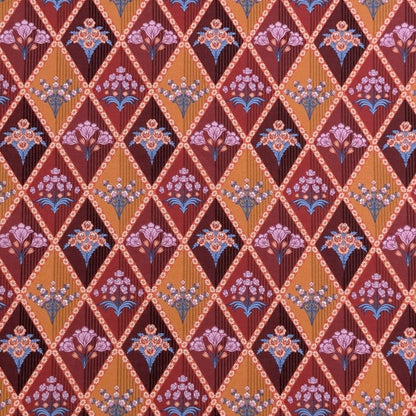 リバティ・ファブリックス　タナローン　Floral Harlequin　フローラル・ハーレクイン　オレンジ＆ワインレッド　約108×50cm