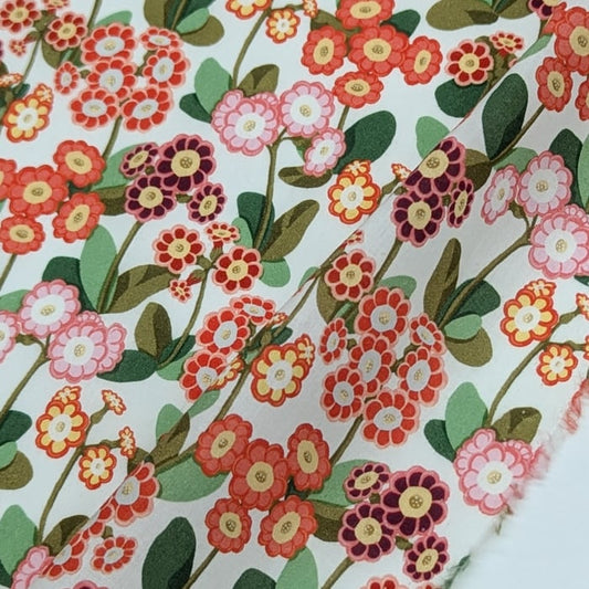 リバティ・ファブリックス　タナローン　Primula Park　プリムラ・パーク　オレンジ/ピンク　約108×50cm