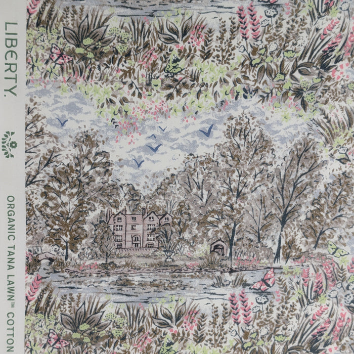 リバティ・ファブリックス　オーガニックタナローン　Glencot House　グレンコット・ハウス　グレー＆ピンク　約108×50cm