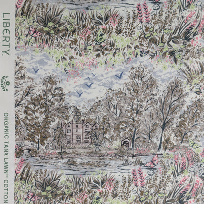リバティ・ファブリックス　オーガニックタナローン　Glencot House　グレンコット・ハウス　グレー＆ピンク　約108×50cm