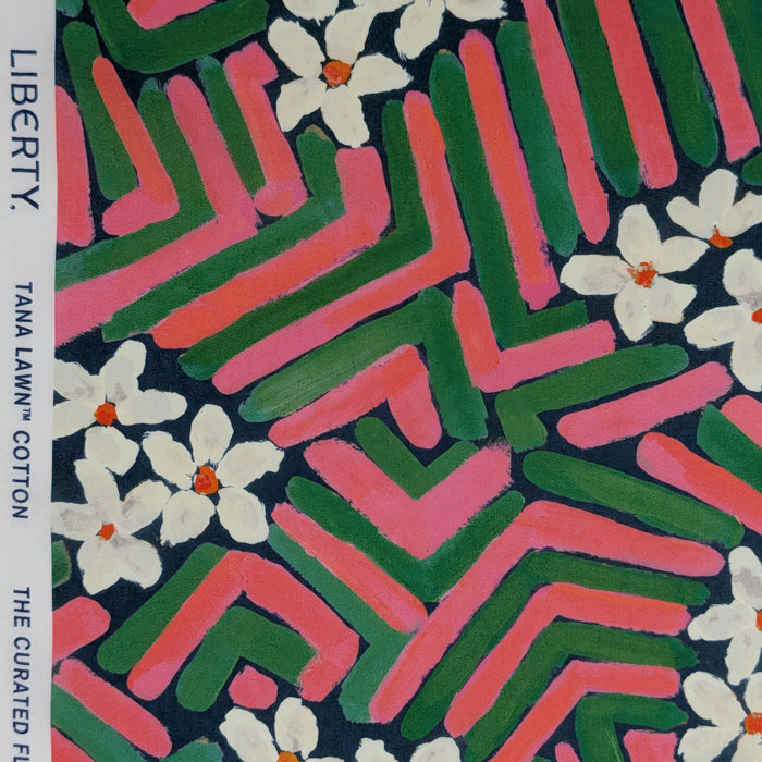 リバティ・ファブリックス　タナローン　FLOWER PORTRAIT　フラワー・ポートレート　ピンク＆グリーン　約108×50cm