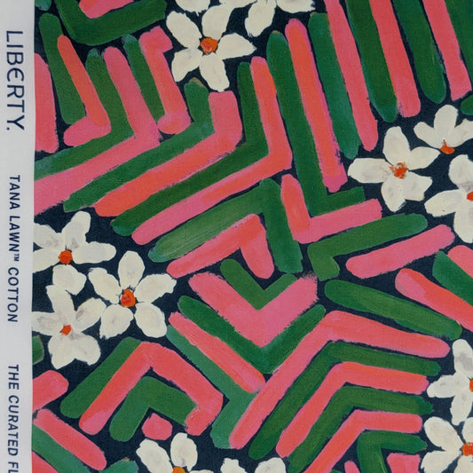 リバティ・ファブリックス　タナローン　FLOWER PORTRAIT　フラワー・ポートレート　ピンク＆グリーン　約108×50cm