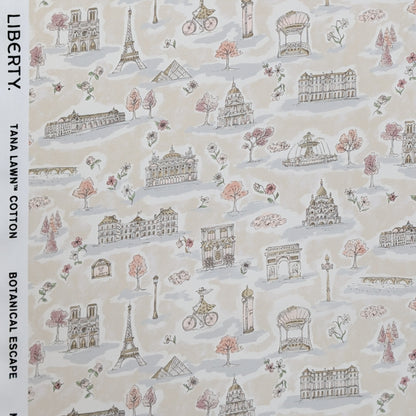 リバティ・ファブリックス　タナローン　Paris Postcard　パリス・ポストカード　ベージュ　約108×50cm