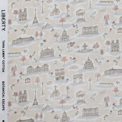 リバティ・ファブリックス　タナローン　Paris Postcard　パリス・ポストカード　ベージュ　約108×50cm