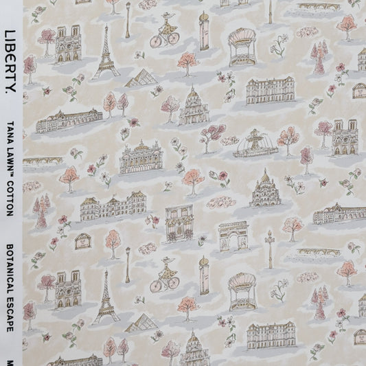 リバティ・ファブリックス　タナローン　Paris Postcard　パリス・ポストカード　ベージュ　約108×50cm