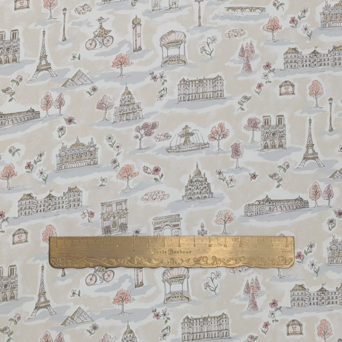 リバティ・ファブリックス　タナローン　Paris Postcard　パリス・ポストカード　ベージュ　約108×50cm