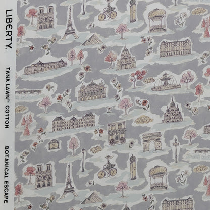 リバティ・ファブリックス　タナローン　Paris Postcard　パリス・ポストカード　グレー　約108×50cm