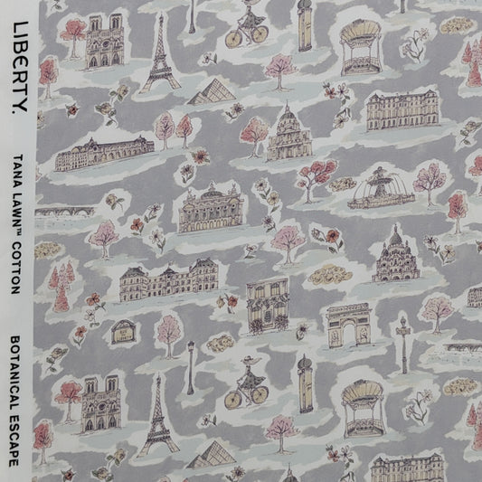 リバティ・ファブリックス　タナローン　Paris Postcard　パリス・ポストカード　グレー　約108×50cm