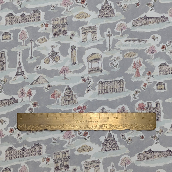 リバティ・ファブリックス　タナローン　Paris Postcard　パリス・ポストカード　グレー　約108×50cm