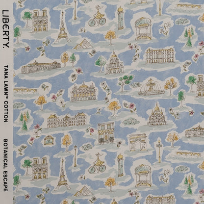 リバティ・ファブリックス　タナローン　Paris Postcard　パリス・ポストカード　ブルー　約108×50cm
