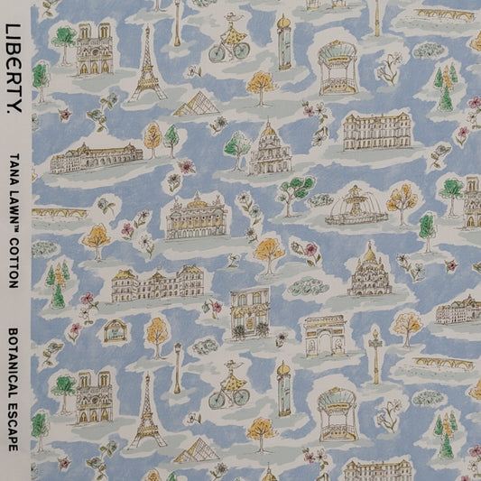 リバティ・ファブリックス　タナローン　Paris Postcard　パリス・ポストカード　ブルー　約108×50cm
