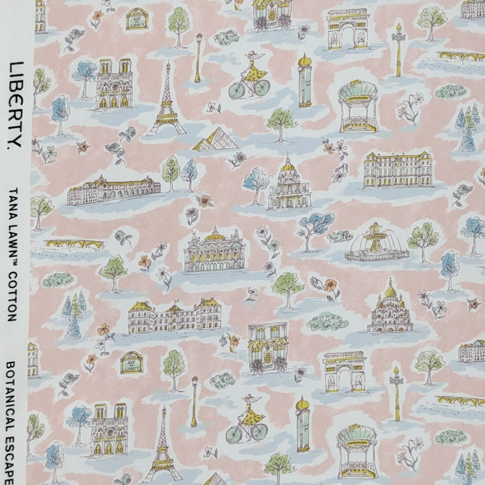 リバティ・ファブリックス　タナローン　Paris Postcard　パリス・ポストカード　ピンク　約108×50cm