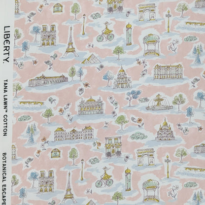リバティ・ファブリックス　タナローン　Paris Postcard　パリス・ポストカード　ピンク　約108×50cm