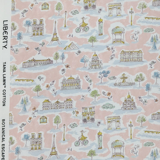 リバティ・ファブリックス　タナローン　Paris Postcard　パリス・ポストカード　ピンク　約108×50cm
