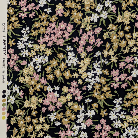 リバティ・ファブリックス　タナローン　Sea Blossoms　シーブロッサムズ　ブラック地　約108×50cm