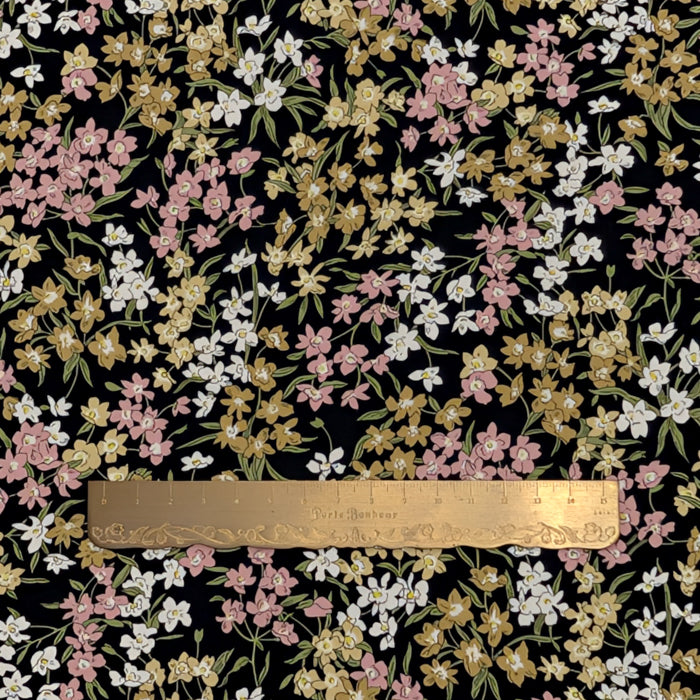 リバティ・ファブリックス　タナローン　Sea Blossoms　シーブロッサムズ　ブラック地　約108×50cm