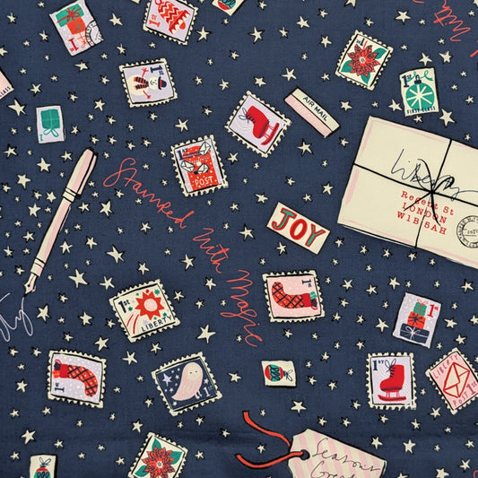 リバティ・ファブリックス　タナローン　Stamped With Magic　スタンプド・ウィズ・マジック　ネイビー　約108×50cm