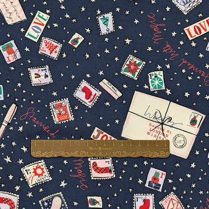 リバティ・ファブリックス　タナローン　Stamped With Magic　スタンプド・ウィズ・マジック　ネイビー　約108×50cm