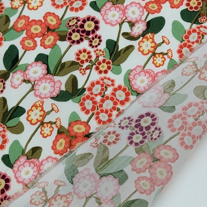 リバティ・ファブリックス　タナローン　Primula Park　プリムラ・パーク　オレンジ/ピンク　約108×50cm