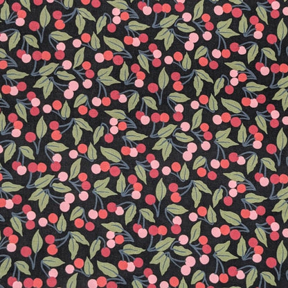 リバティ・ファブリックス　タナローン　Cherry Drop　チェリー・ドロップ　ブラック地/ピンク　約108×50cm