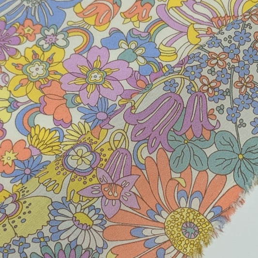リバティ・ファブリックス　タナローン　Rainbow Garden　レインボウ・ガーデン　イエロー/パープル　約108×50cm