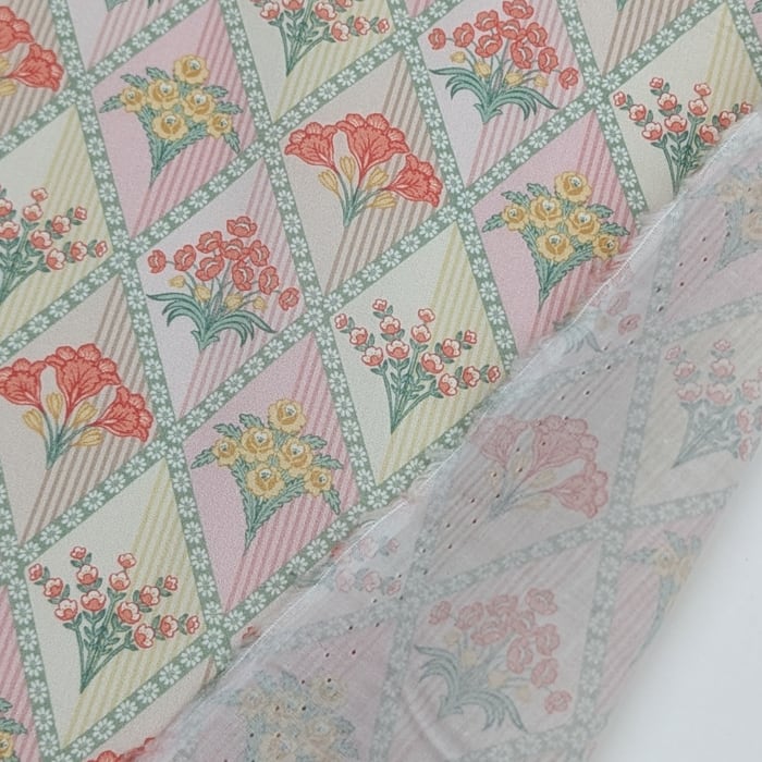リバティ・ファブリックス　タナローン　Floral Harlequin　フローラル・ハーレクイン　ライトピンク/イエロー　約108×50cm
