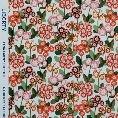 リバティ・ファブリックス　タナローン　Primula Park　プリムラ・パーク　オレンジ/ピンク　約108×50cm