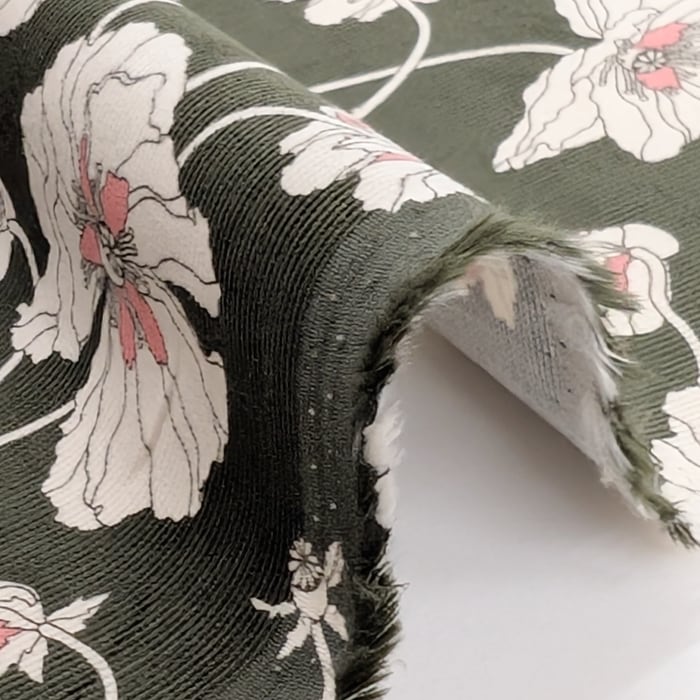 リバティ・ファブリックス　細コール（コーデュロイ）　Fragile Blooms　フラジャイル・ブルームス　モスグリーン　約108×50cm