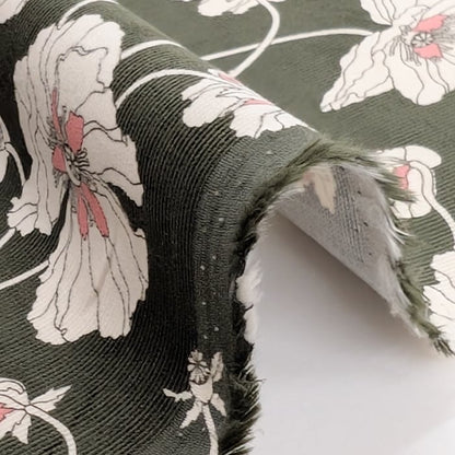 リバティ・ファブリックス　細コール（コーデュロイ）　Fragile Blooms　フラジャイル・ブルームス　モスグリーン　約108×50cm